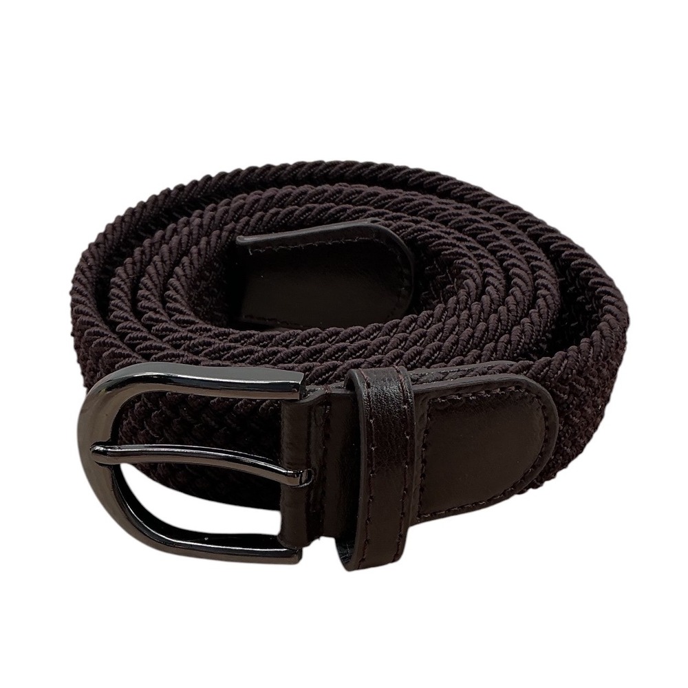 Unbranded Mens Espresso Brown Braided Elastic Stretch Belt Gunmetal Buckle 46